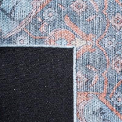 Blue and Orange Reversible Washable Chenille Area Rug