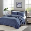 3 Pcs Stripe Stitch Reversible Quilt Set, Hotel Collection Style Solid Color Bed Blanket, Cooling Touch Cotton Filling Bedding with Matching Shams - 2 of 4