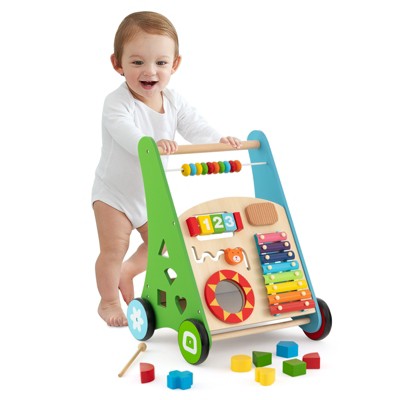 Image of Costway Wooden Baby Walker Toddler Push and Pull Walker Learning Activity Center Toy