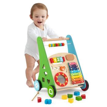 Costway Wooden Baby Walker Toddler Push and Pull Walker Learning Activity Center Toy