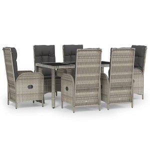 vidaXL Outdoor 7-Piece Patio Dining Set - Gray PE Rattan with Cushions, Reclining Chairs, Acacia Wood Tabletop, Weather-Resistant for Garden/Deck - 1 of 4