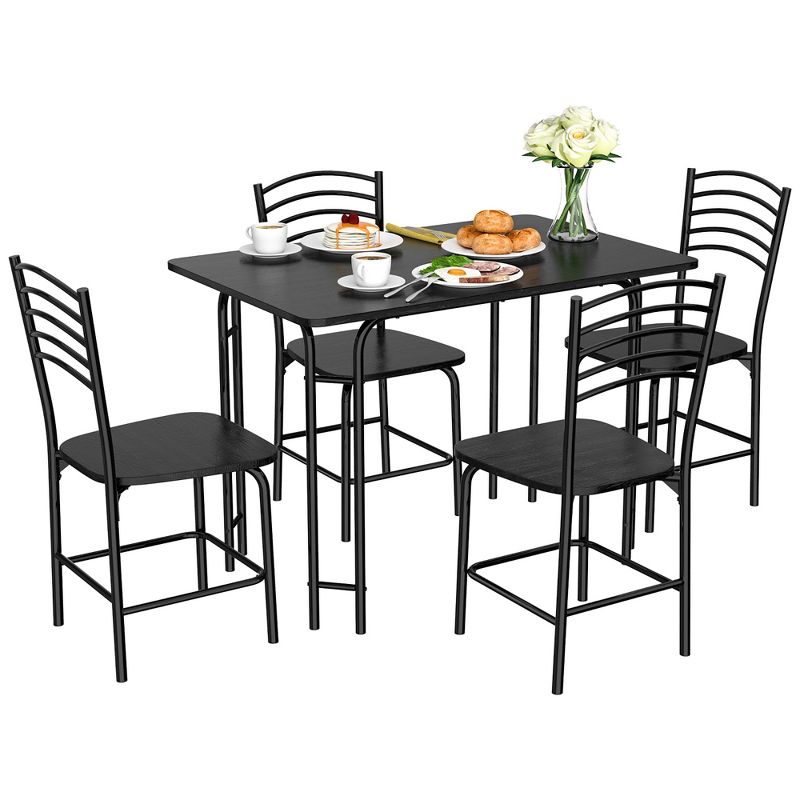 5 Pcs Modern Dining Table Set 4 Chairs Steel Frame Home Kitchen Furniture Black, 1 of 10