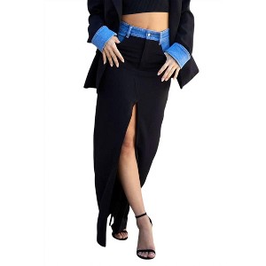 Women's Tatiana Skirt With Denim Accents & High Slit - ENDLESS BLU. - 1 of 3