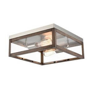 Claxy Rustic Farmhouse Flush Mount Ceiling Light Brush Nickel with Wood Grain Finish - 1 of 4