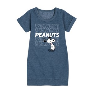 Girls' - Peanuts - Snoopy Repeat Graphic Short Sleeve Fleece Dress - 1 of 4
