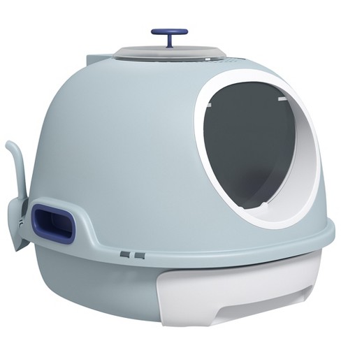 PawHut Covered Litter Box Litter Box with a Lid Scoop Enclosed Drawer Skylight for Cats That s Easy to Clean Blue