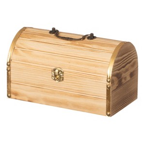 Vintiquewise Unfinished Wooden Treasure Chest Arched Lid Gold Metal Accents Front Locking Latch & Top Handle Decorative Storage Box - 1 of 4
