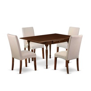 HomeStock 5-Pc Mahogany Finish Solid Wood Top - Upholstered Dining Room Set with Dropleaf - Seats 4 - 1 of 4