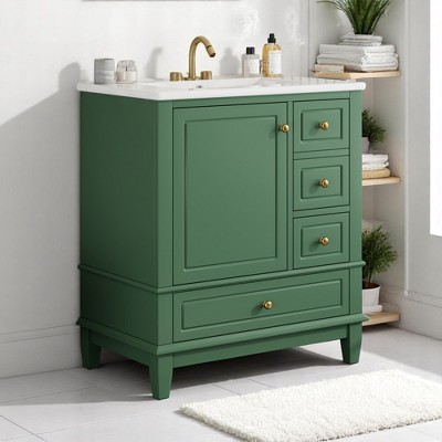 Mshliw 30 Inch Bathroom Vanity with Sink, Freestanding Cabinet with Door and Three Drawers, Soft Close Storage Design