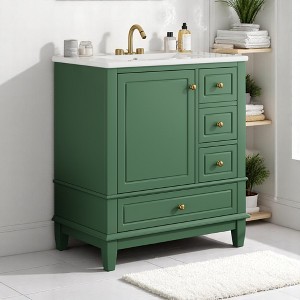 Mshliw 30 Inch Bathroom Vanity with Sink, Freestanding Cabinet with Door and Three Drawers, Soft Close Storage Design - 1 of 4