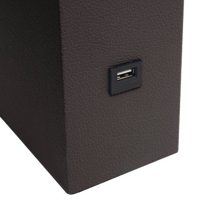 Modern Brown Leather Table Lamp with USB and White Fabric Shade