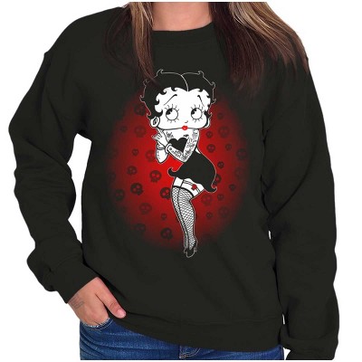 Betty Boop Dark Goth Tattoo Skull Women Crewneck Sweatshirt Brisco Brands