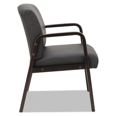 Espresso Black Leather Guest Chair with Wooden Frame