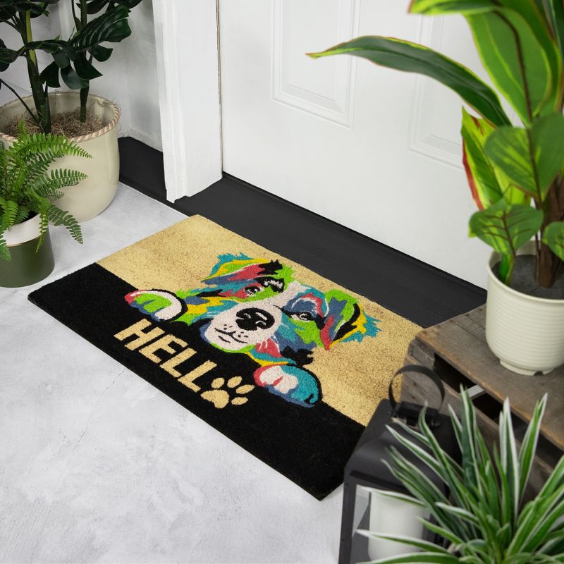 Northlight Ivory and Black "Hello" Multicolor Dog Outdoor Coir Doormat 18" x 30", 3 of 7