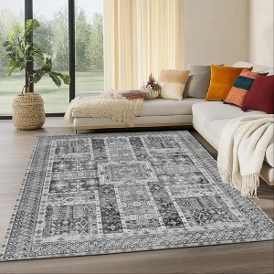 Grey Vintage Area Rug, Washable Non-Slip Boho Carpet for Living Room, Bedroom, Kitchen, Office - 1 of 1