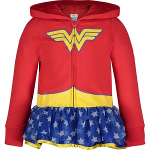 DC Comics Justice League Wonder Woman Girls Zip Up Costume Hoodie Toddler - 1 of 4