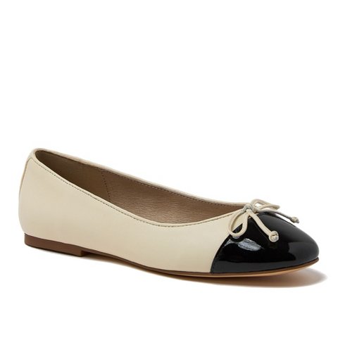 Женские кепки Lands' End Women's Essential Leather Toe Ballet Flats - 9 - Ivory/Black