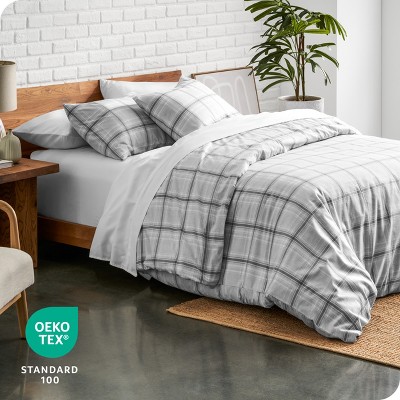 Gray Full/Queen Cotton Flannel Duvet Cover Set