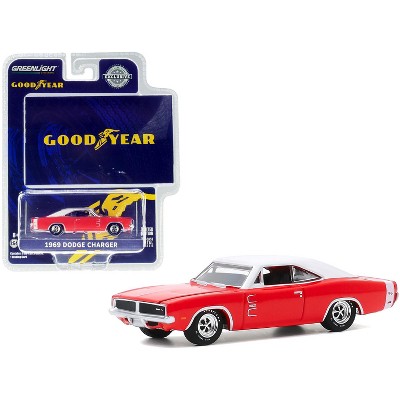 1969 Dodge Charger Red with White Top "Wide Boots GT" Goodyear Vintage Ad Cars 1/64 Diecast Model Car by Greenlight