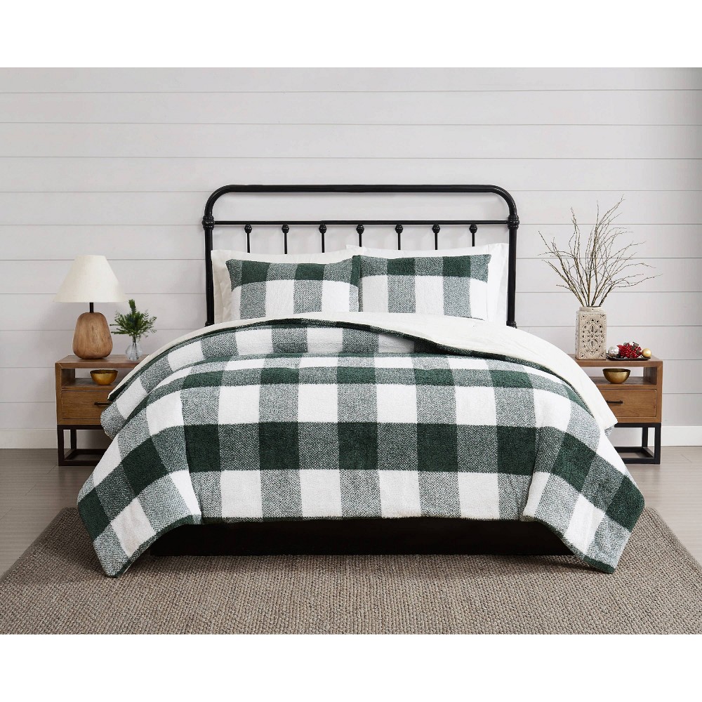 Photos - Duvet Cannon 2pc Twin/Twin Extra Long Cozy Buffalo Check Comforter Set Green