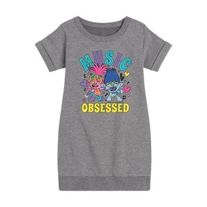 - Trolls - Music Obsessed Poppy and Branch Graphic Short Sleeve Fleece Dress - 1 of 4