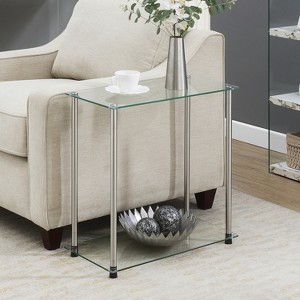 HomeStock Glass 2 Tier Chairside End Table, Sleek Narrow Side Table with Clear Glass Shelves and Sturdy Stainless Steel Legs - 1 of 4