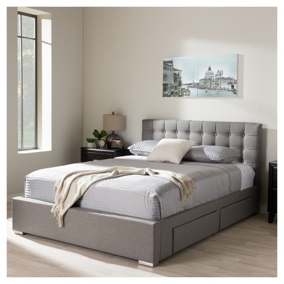Modern King-Sized Grey Tufted Upholstered Bed with 4-Drawer Storage