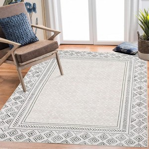 Large Washable Modern Bordered Rug for Living Room Bedroom, Ultra-Thin Soft Low-Pile Non-Slip Floor Cover, Non-Shedding Indoor Carpet - 1 of 4