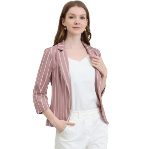 Allegra K Women's Striped 3/4 Sleeves Open Front Casual Notched Lapel Blazer - 1 of 4