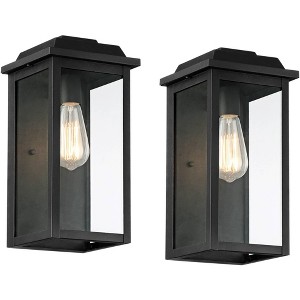 John Timberland Eastcrest Modern Outdoor Wall Light Fixtures Set of 2 Textured Black Metal 14" Clear Glass for Post Exterior Barn Deck House - 1 of 4