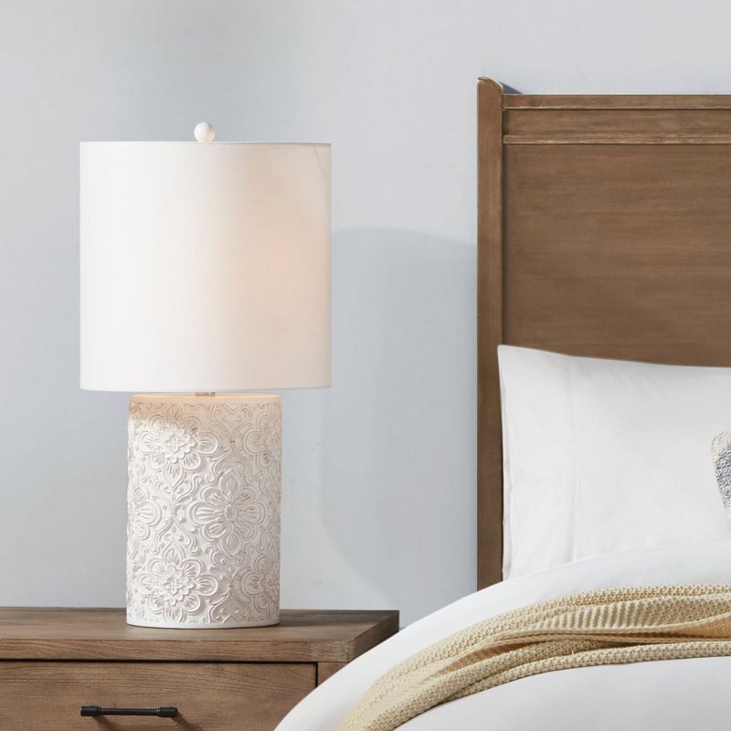 Ashbourne Embossed Floral Resin Table Lamp (Includes LED Light Bulb) Ivory - Hampton Hill, 2 of 10