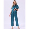 INSPIRE CHIC Womens Satin  Loungewear Silky Button Down Short Sleeve Lapel Collar Pajama Sets - 3 of 4