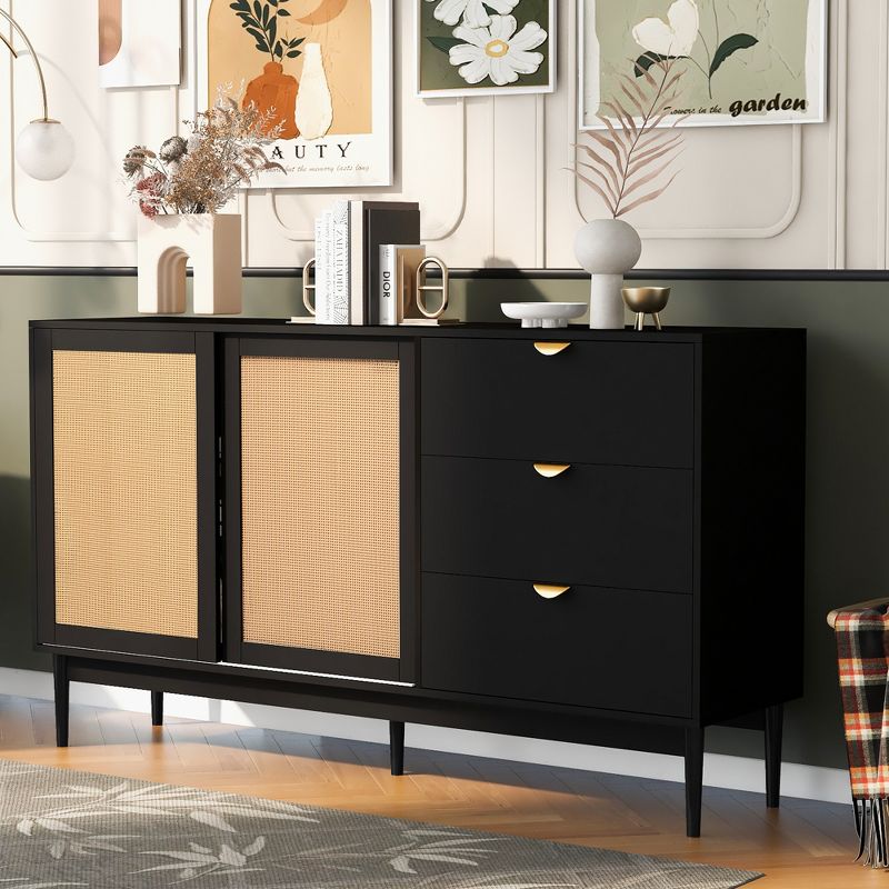 2-Door Storage Cabinet With 3 Drawers and Metal Handles For Hallway, Entrance Hall, Living Room and Study Room - ModernLuxe, 1 of 12