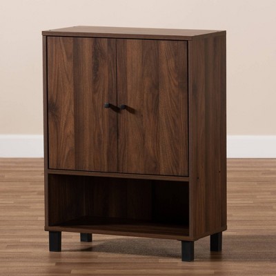 Walnut Brown 2-Door Wood Entryway Shoe Storage Cabinet