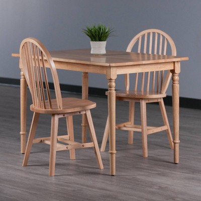 Natural Solid Wood Farmhouse Dining Set with Windsor Chairs