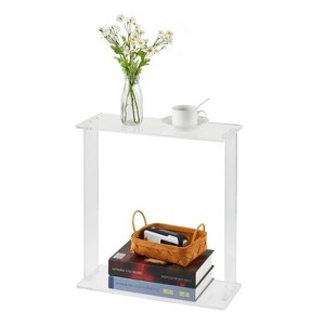 Acrylic Narrow Console Table for Entryway,   Square Legs, Skinny Entry Desk for Sofa, Foyer, Hallway, Living Room, 2-Tier, Clear - 1 of 4
