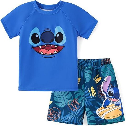Stitch Disney Stitch Kids Boys Summer Tropical Swimwear Sets Rashguard Stitch Blue 6-7