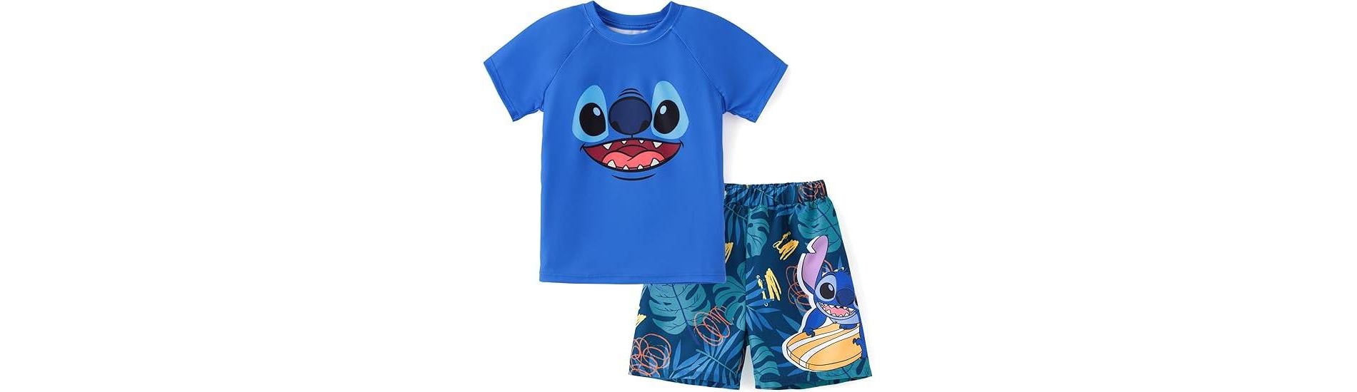 Disney Stitch Kids Boys Summer Tropical Swimwear Sets Rashguard Stitch Blue 4T-5T