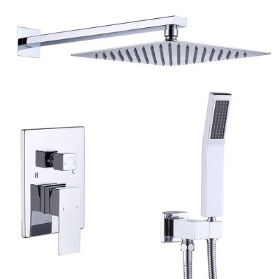 Shower System Shower Faucet Combo Set Wall Mounted with 12" Rainfall Shower Head
