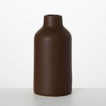 Sullivans 12" Large Matte Dark Brown Bottle Vase, Ceramic