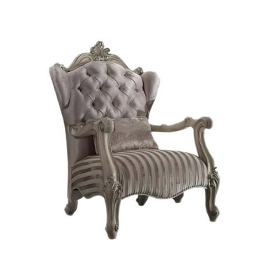 Elegant Crescent Bone White Velvet Accent Chair with Wood Accents