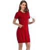 Women's Casual Short Sleeve Solid Color Pullover Hooded Tunic Dress with Kangaroo Pocket - 2 of 4