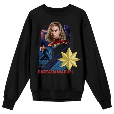 The Marvels Captain Marvel Adult Black Crew Neck Sweatshirt