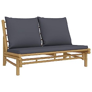 vidaXL Patio Bench with Dark Gray Cushion, Bamboo - 1 of 4