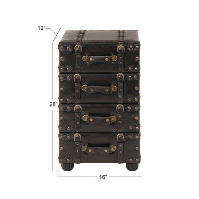 Black Vintage Faux Leather 4 Drawer Chest with Buckle Straps and Gold Studs