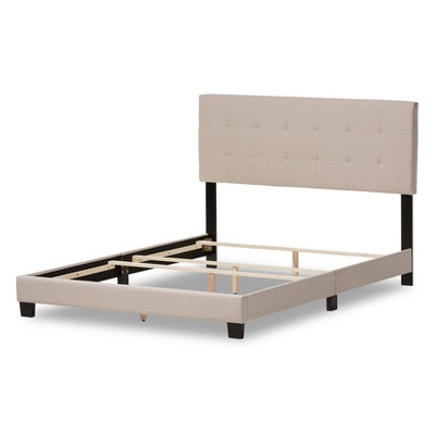 Beige Upholstered Full Bed with Tufted Headboard and Wood Frame