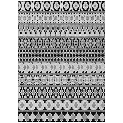 Black Gray And Ivory Quatrefoil Washable Indoor Outdoor Area Rug