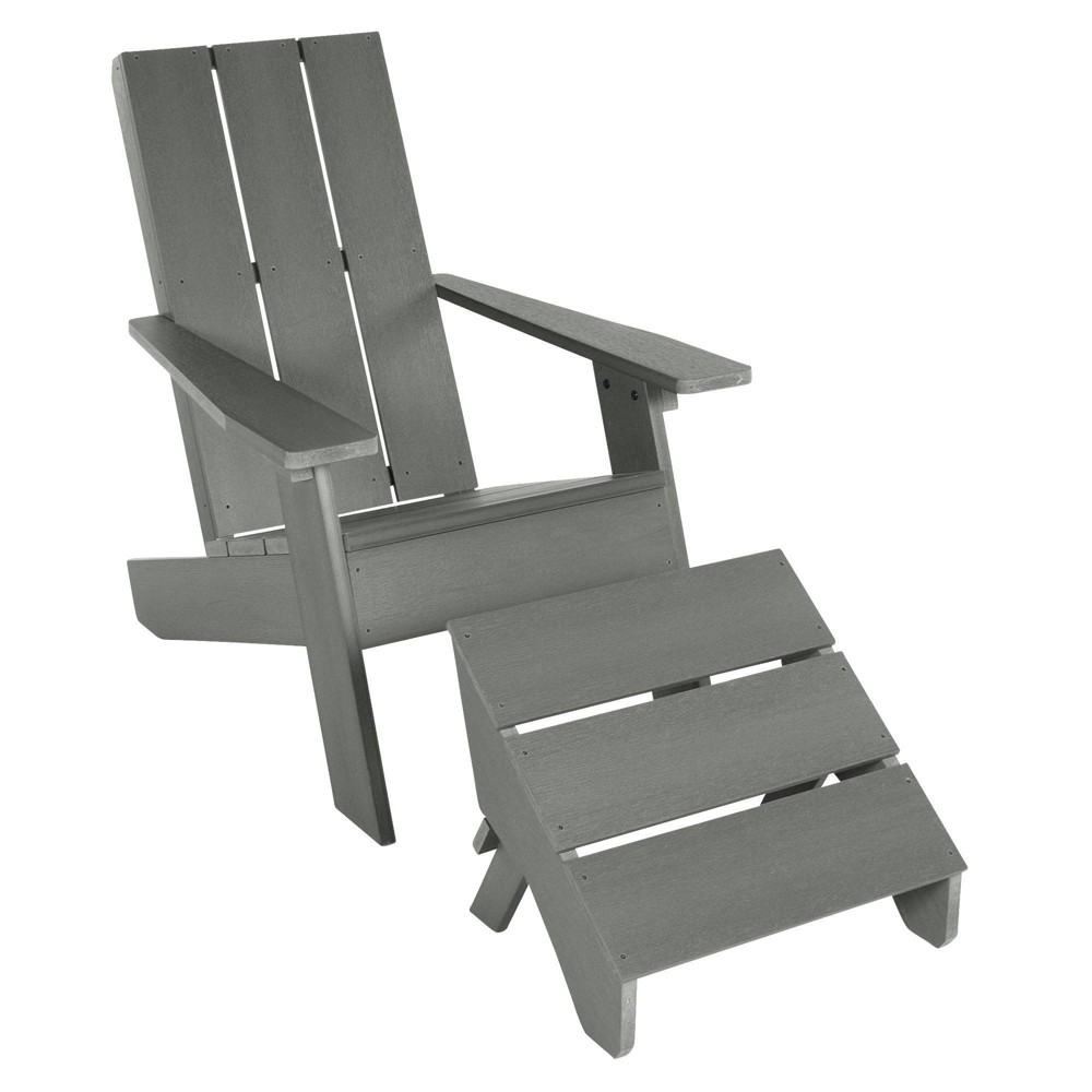 Photos - Garden Furniture Italica 2pc Modern Adirondack Chair and Folding Ottoman - Coastal Teak - h