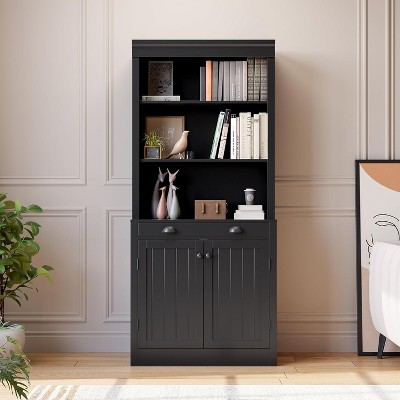 Nasitip 5-Tier Bookshelf, 70''Tall Bookcase with 2 Doors and 1 Drawer, Pantry Sideboard-Storage Cabinet for Home Office