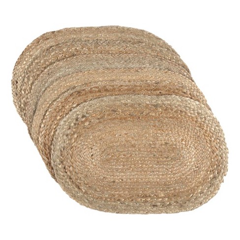 VHC Farmhouse Placemat Set of 6 Kitchen Dining Table Mats Oval Braided Jute Tan 